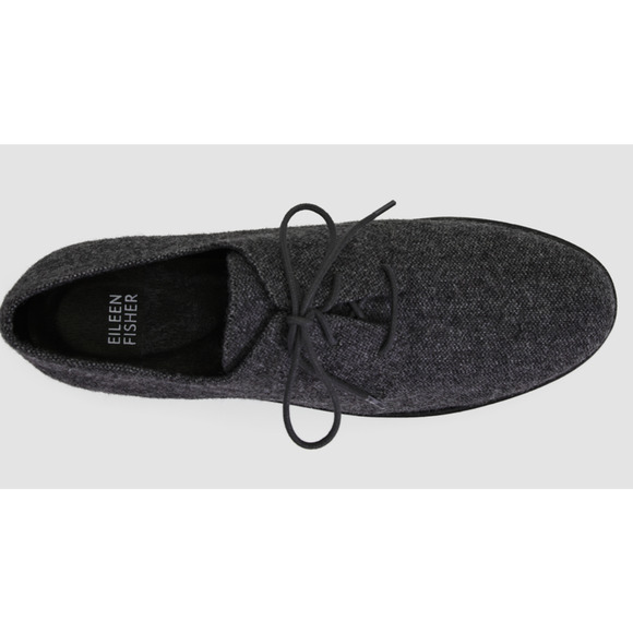Eileen Fisher Eddy Mélange Herringbone Oxfords 5 NWOT Platform Gray Academia - Picture 2 of 8